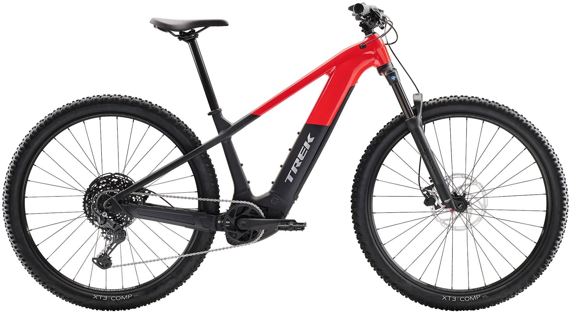 2026 Trek Powerfly+ 4 Gen 5 600Wh Electric Hardtail Mountain Bike In Gloss Radioactive Red & Matte Dark Star