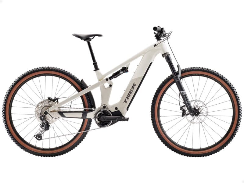 2026 Trek Powerfly FS+ 6 Gen 4 800Wh Electric Full Suspension MTB In Era White & Buff Beige