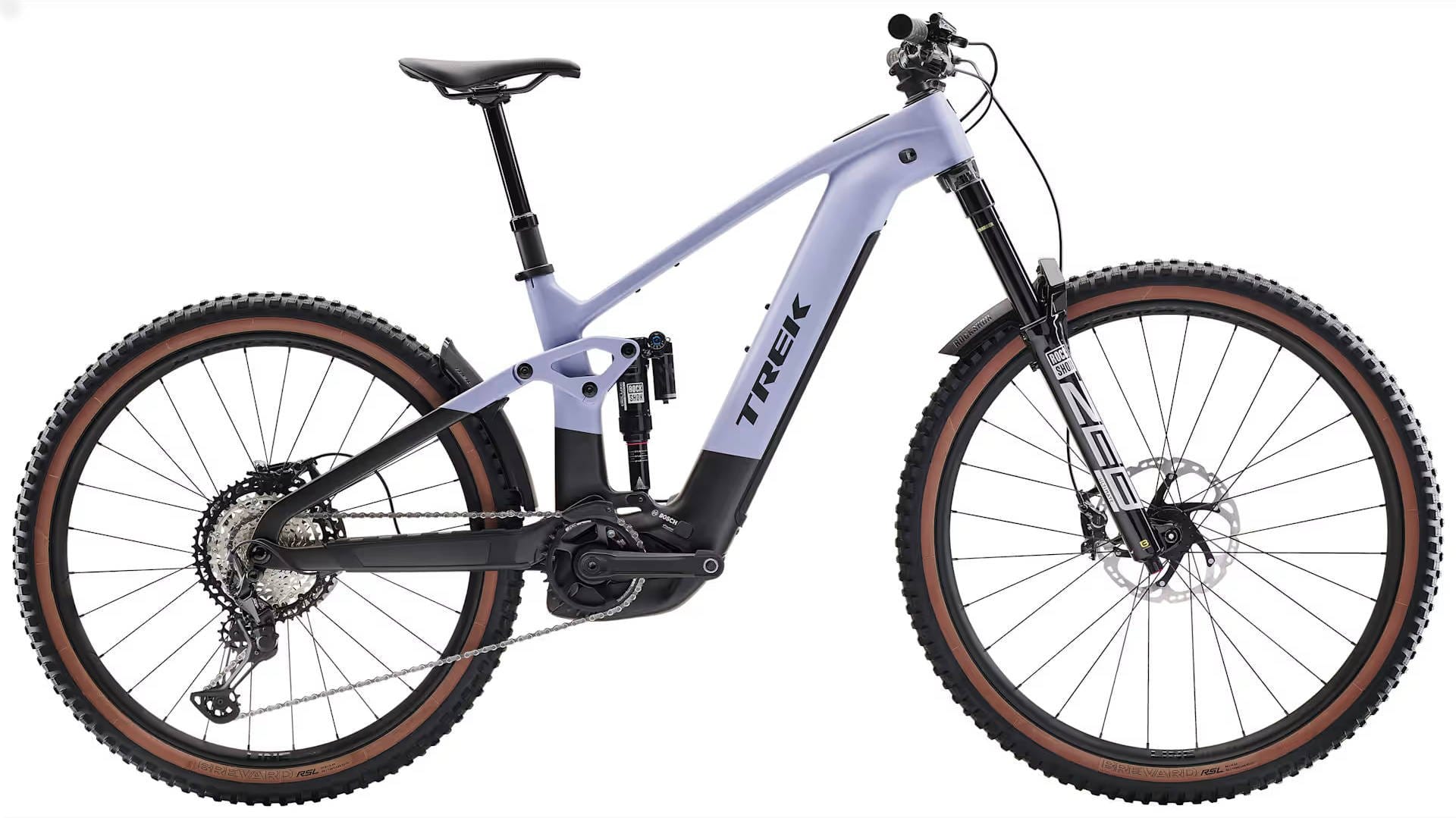 2026 Trek Rail+ 9.8 XT Gen 5 800Wh Electric Full Suspension Carbon MTB In Lavender Haze